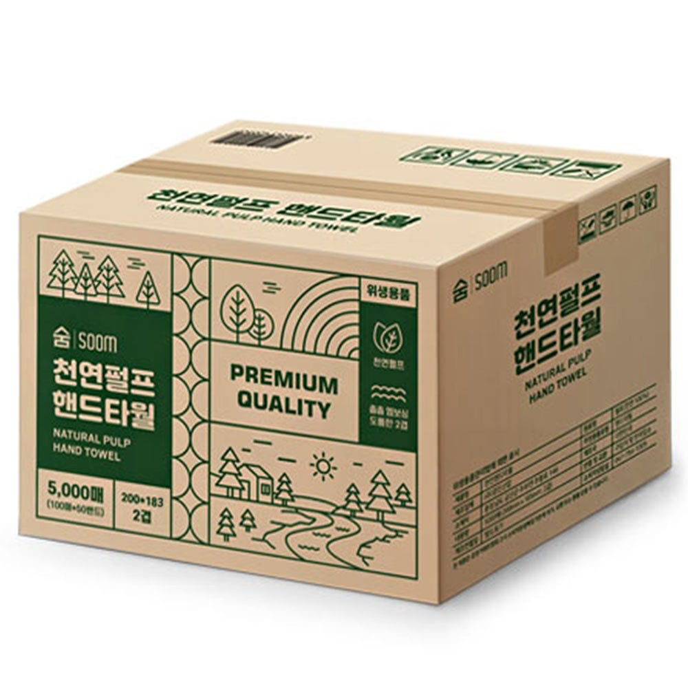 SOOM 100% 천연펄프 무형광 핸드타올 5000매 키친타올 페이퍼타올 21,590원
