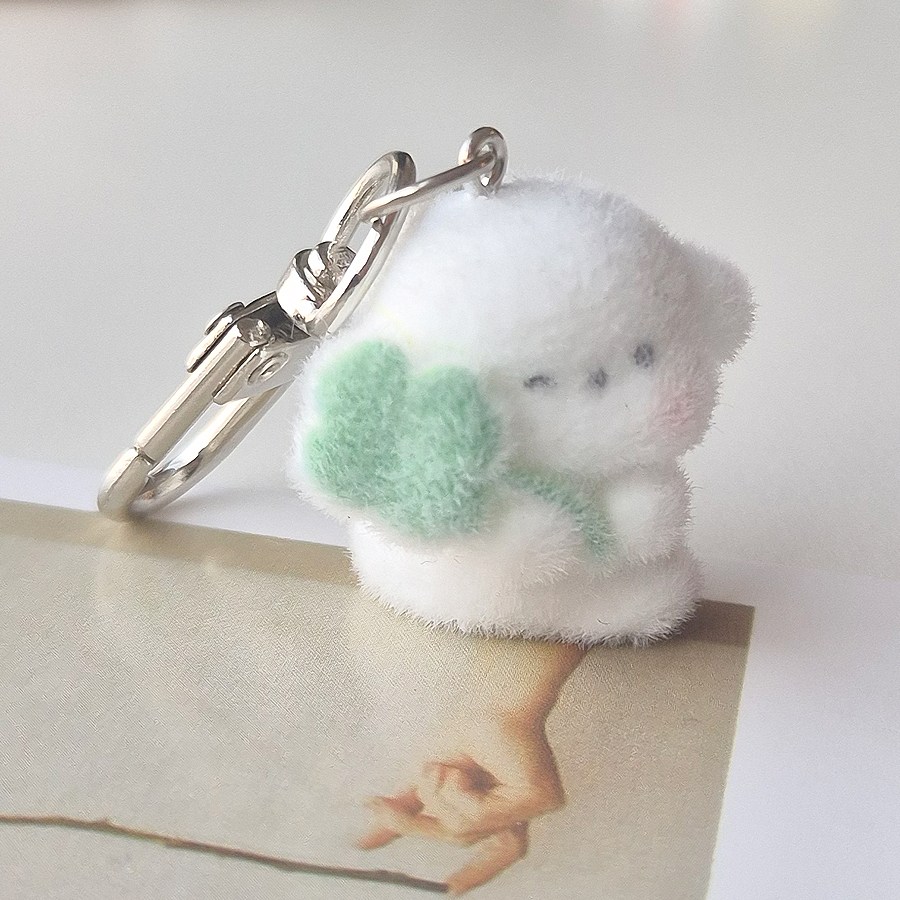 복슬 후로킹 키링 미니 고양이 말 강아지 동물 키홀더 자동차 가방 열쇠고리 에어팟 꾸미기템, 1개, 네잎강아지 3,500원