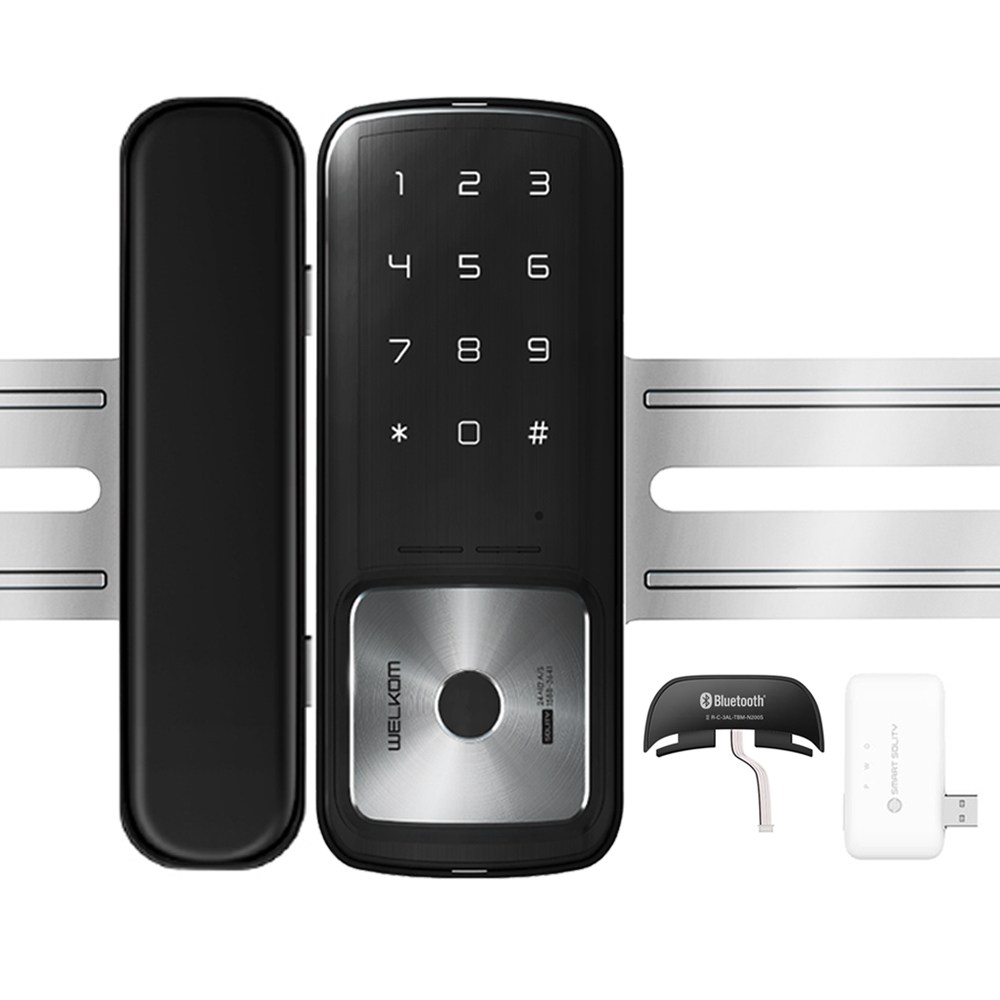 솔리티 손잡이 없음 유리 양문 전용 지문인식 날개형 보조키 도어락 WG-30B + 블루투스 모듈 + 원거리용 브릿지 세트 271,400원