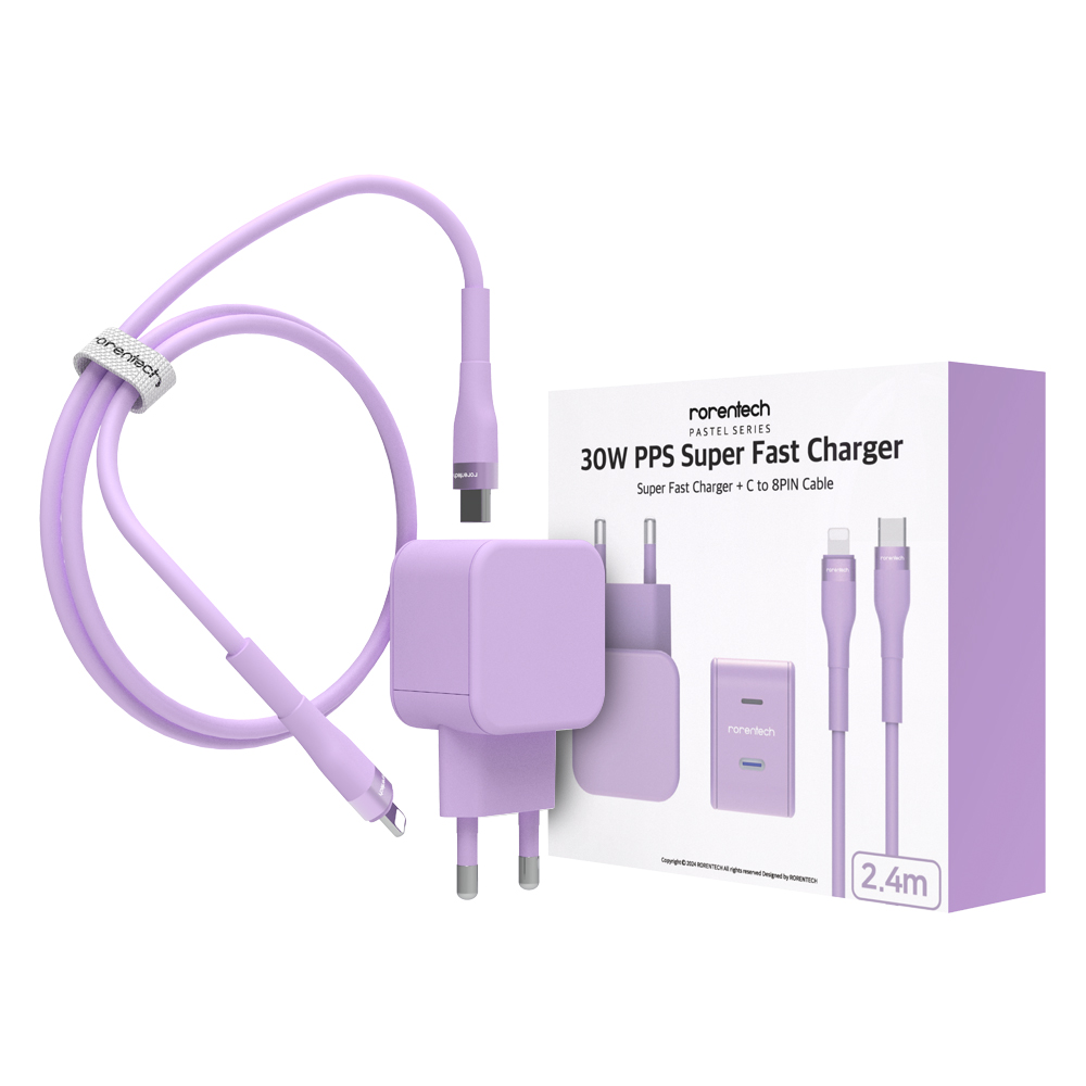 로랜텍 파스텔 고속 충전기 + PD C타입 to 8핀 케이블 2.4m 세트, 1세트, 퍼플 15,900원