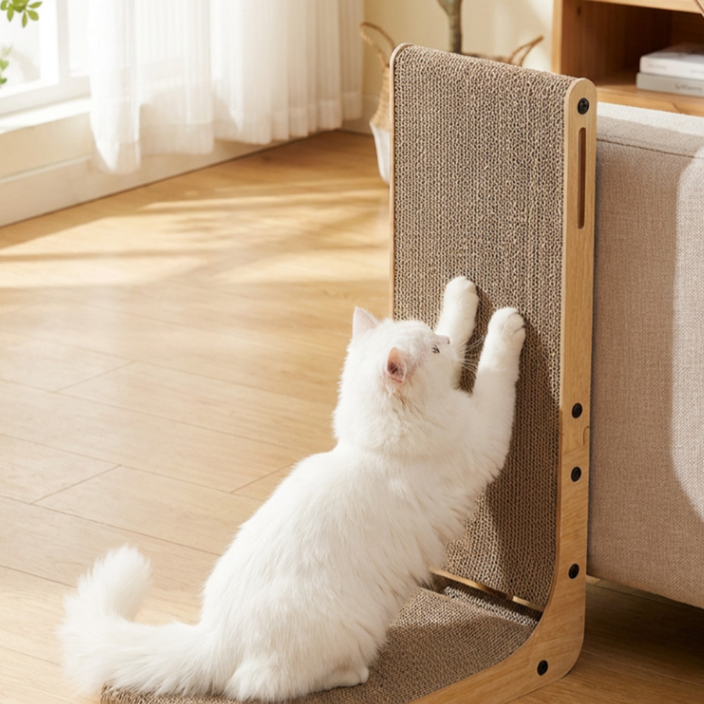 고양이 L자형 스크래쳐 소파 보호 매트 수직 가로 겸용 스크래치 보드, 1개, 우드베이지 15,000원