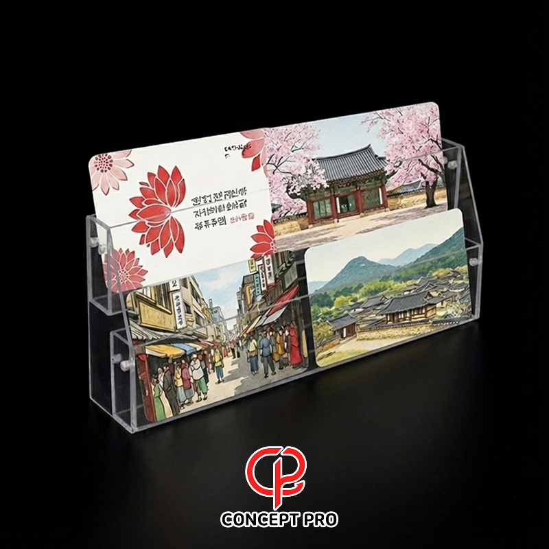 아크릴 스티커 엽서 진열대 팸플릿 거치대 리플렛 봉투 전시대 꽂이, 1개, 투명 2단 18,900원