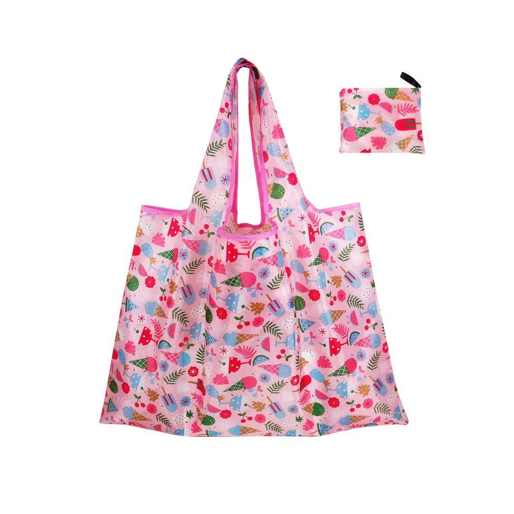 휴대용 접이식 시장가방 쇼핑백 방수 장바구니 에코백, 1개, 12.핑크 아이스크림 1,280원