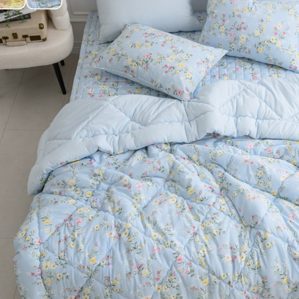 국산 리빙캐슬 블루밍 마이크로모달 이불 + 패드 + 베개커버 세트 117,800원