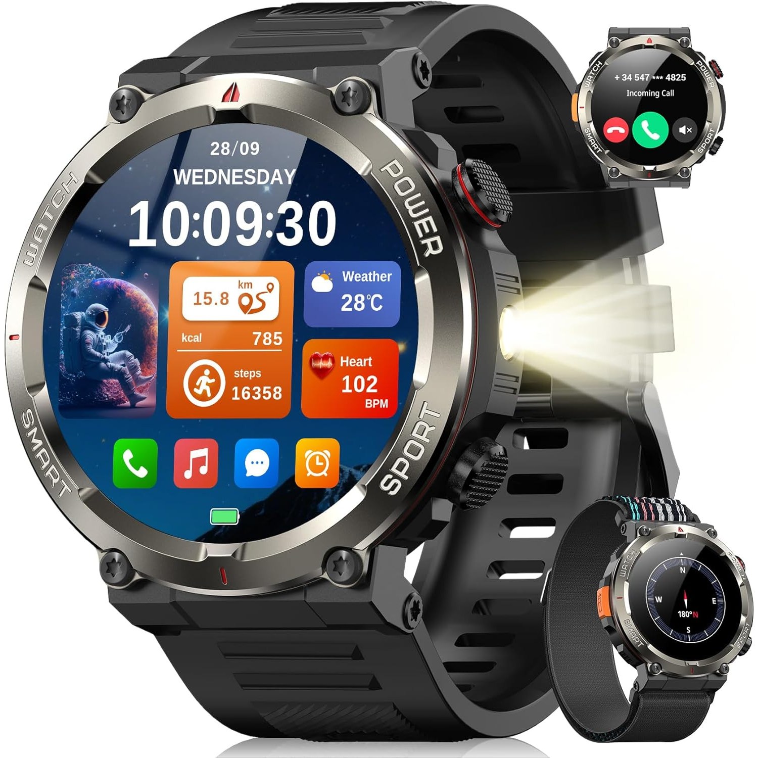 IOWODO W50 Pro 아웃도어 스마트워치 1.45인치 960mAh 초대용량 배터리 군용급 내구성 통화 가능 IP68 방수 62,700원