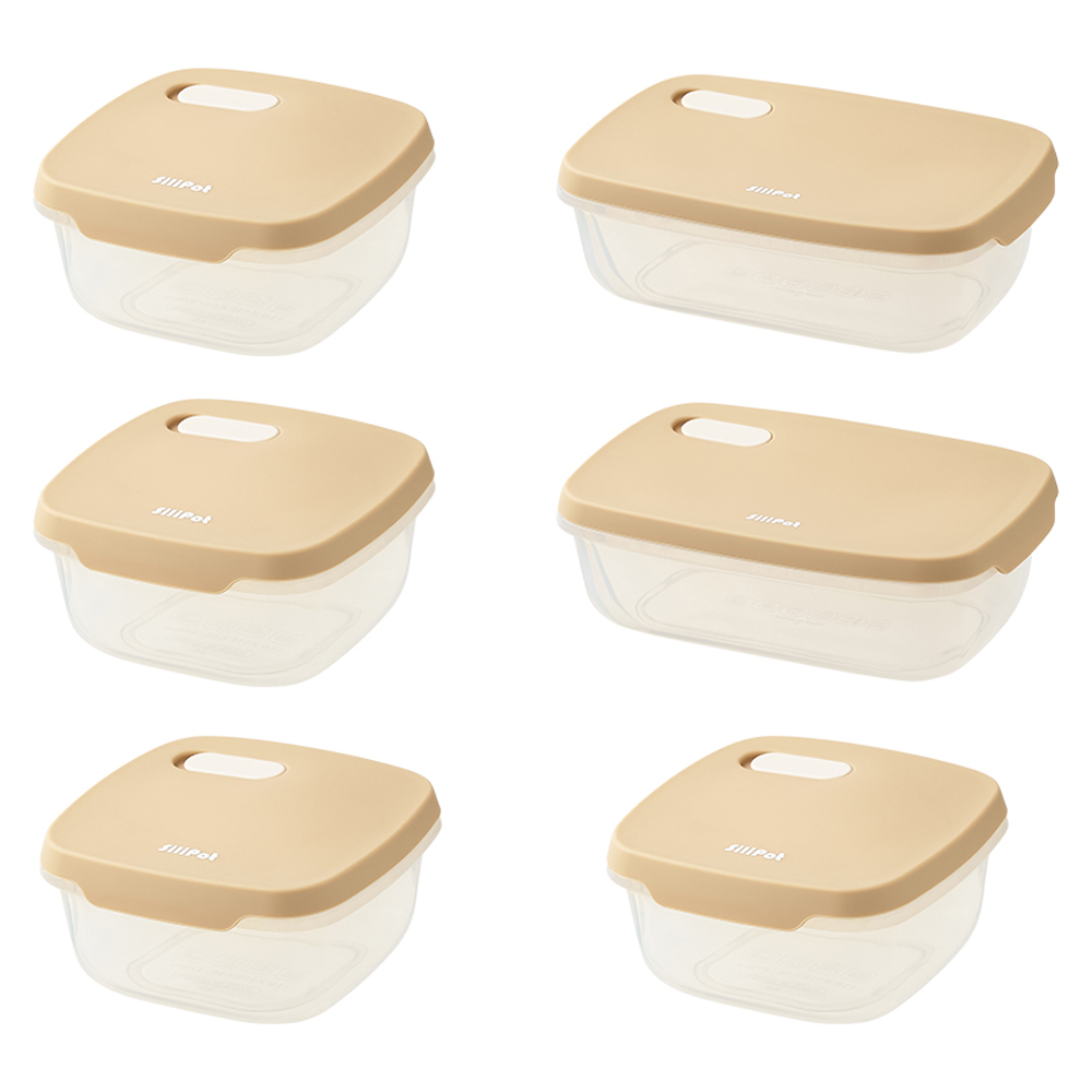 실리팟 프리미엄 실리콘 모던 냉동밥 보관 밀폐 용기 세트 연베이지, 1세트, 정사각 4p + 직사각 2p 용기 49,300원