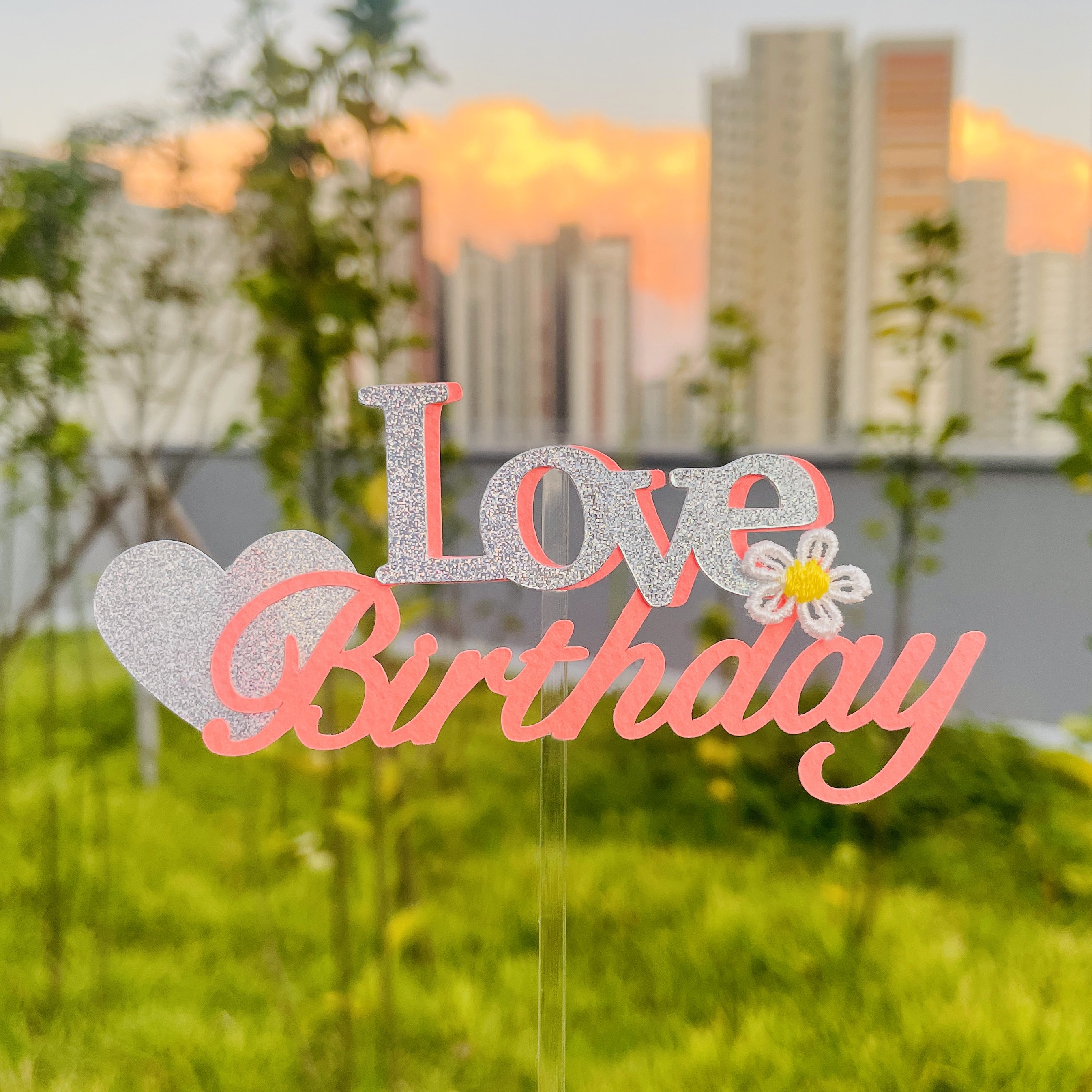 [스프링데일] 핑크 Love 생일 커플 미니 토퍼 주문제작, 1개, 핑크+홀로그램 2,900원