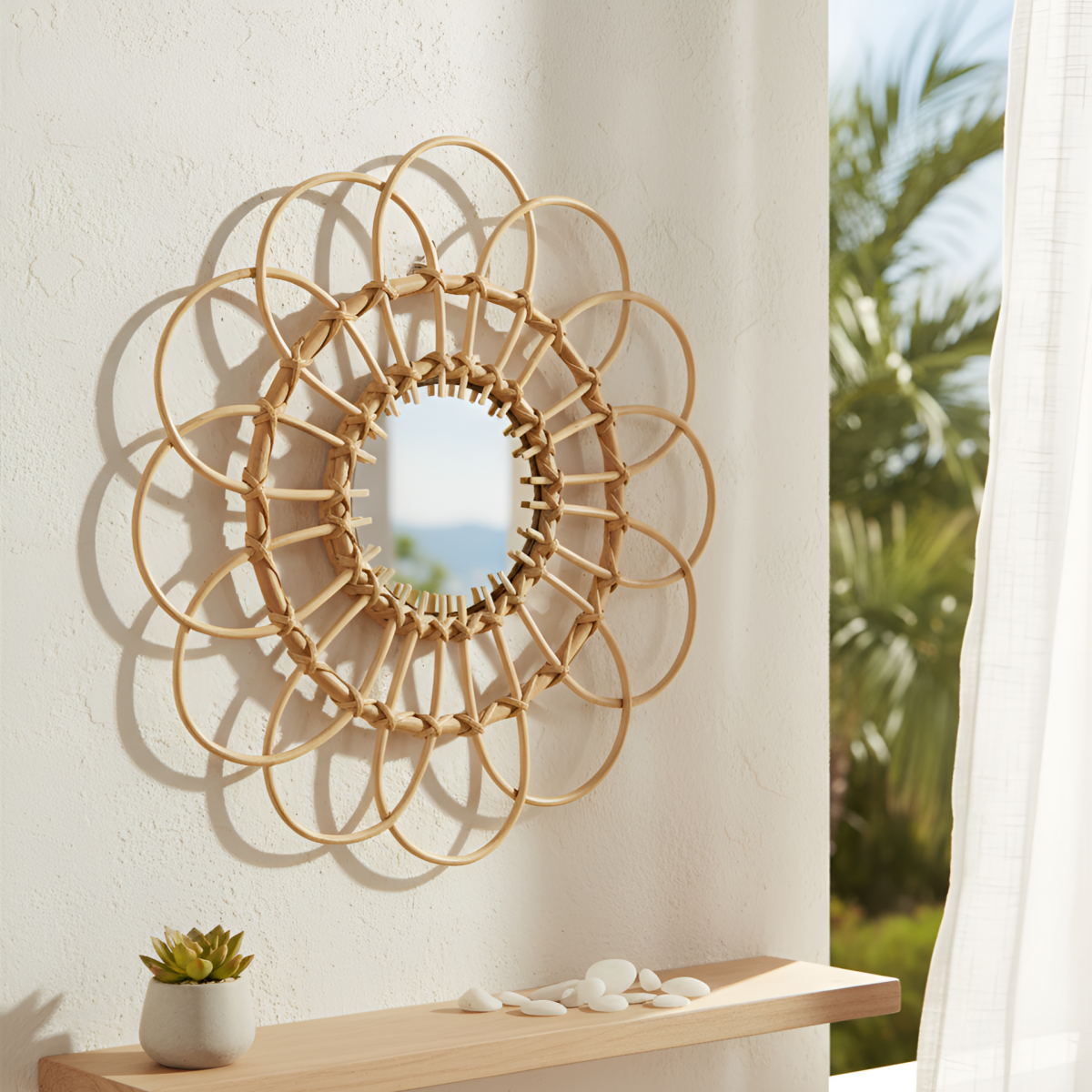 플라잉타이거 코펜하겐 발리 라탄 원형 거울 화장대 현관 벽걸이 인테리어 앤틱 우드 태양 6,660원