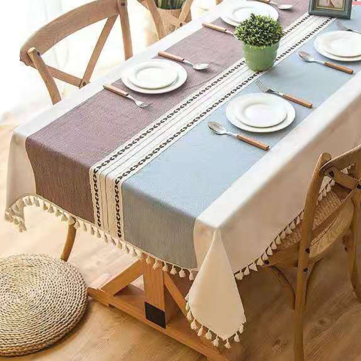 [제이지하우스] 린넨 방수 식탁보, 투톤컬러(퍼플+블루), 4인-직사각형 (140cm x 180cm) 26,900원
