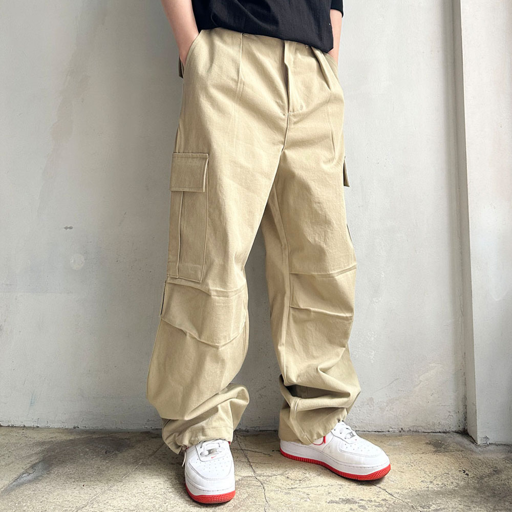 라운지21 남자 반밴딩 멀티 카고 포켓 롱 와이드팬츠 56,000원
