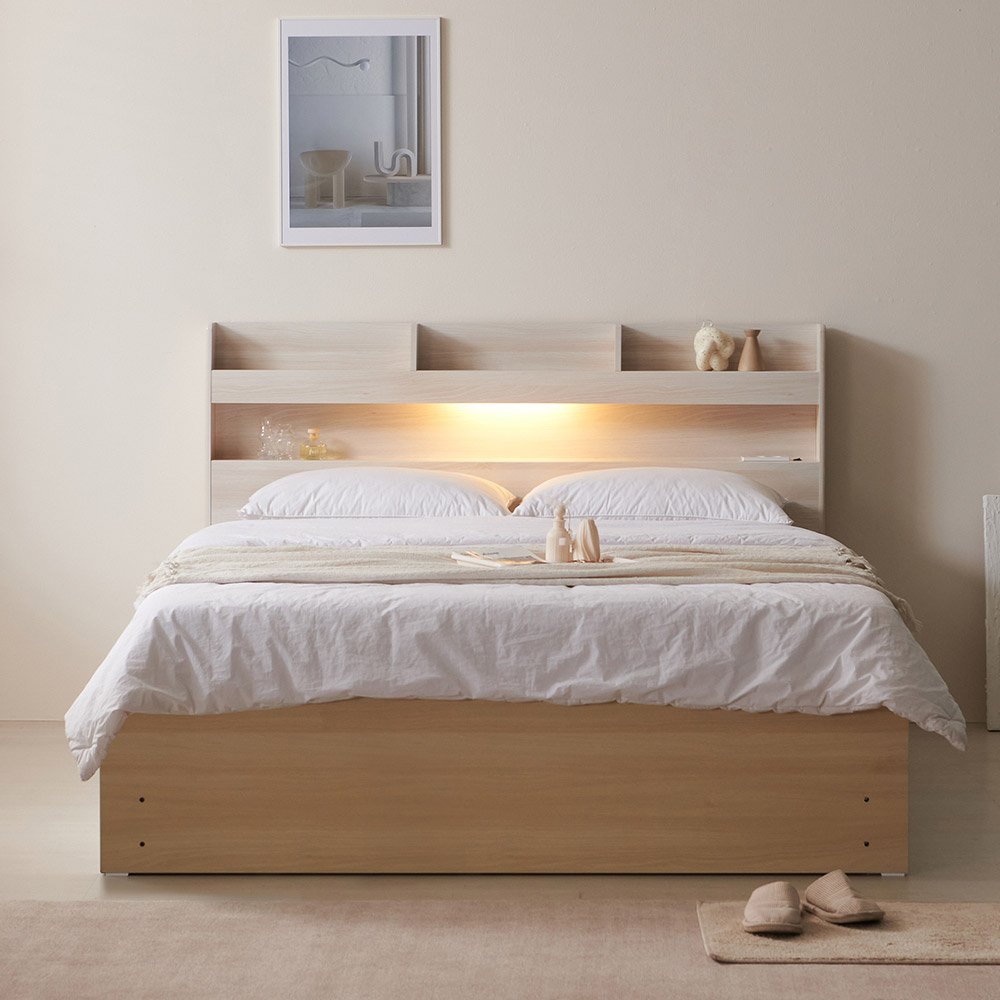 라피스 LED 2단 포서랍 슈퍼싱글/퀸 침대프레임+쟈가드 본넬 매트리스+방수커버 299,000원