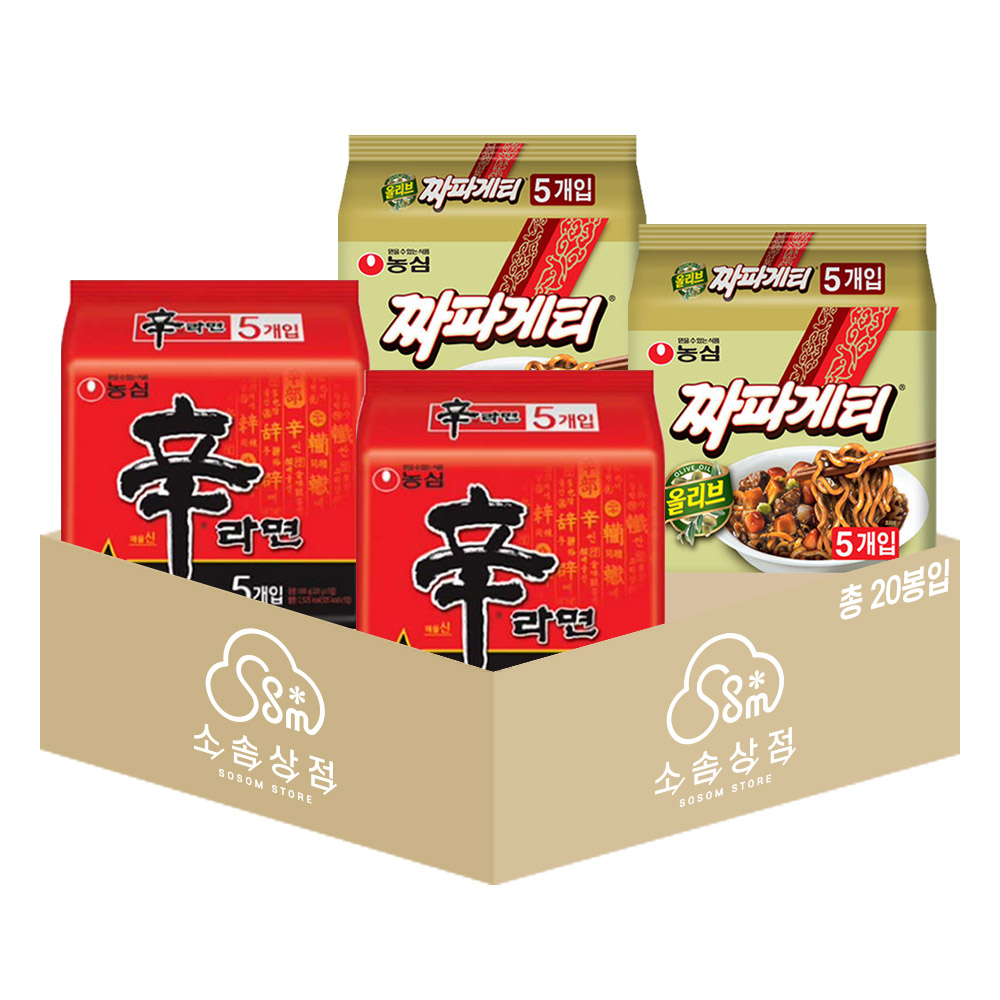 농심 봉지라면 혼합 20봉 (신라면+짜파게티 각 10봉) 24,000원