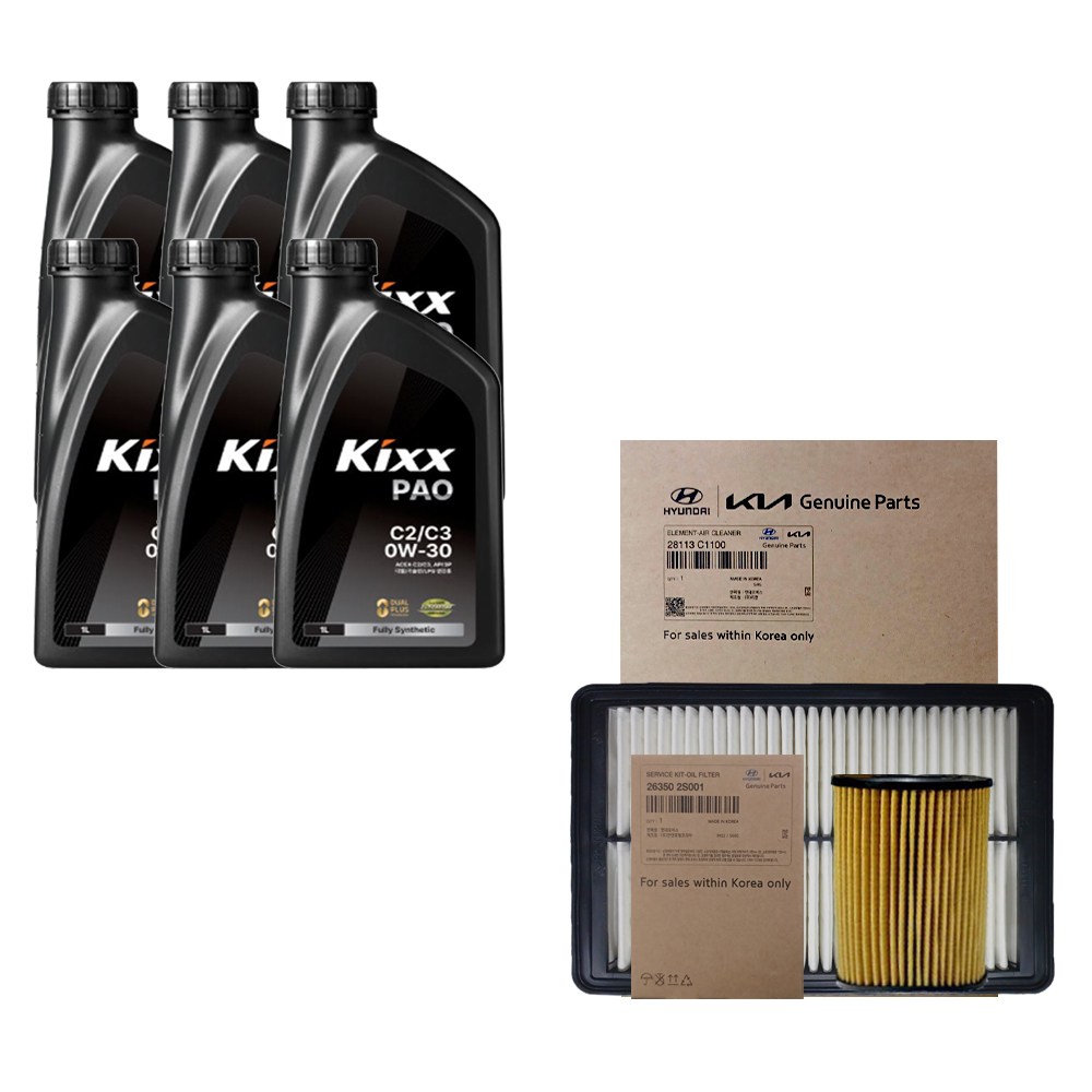 더뉴그랜저IG 2.5 가솔린 킥스 PAO 0W30 6L 엔진오일 순정 필터 세트 2S001-C11000 77,800원