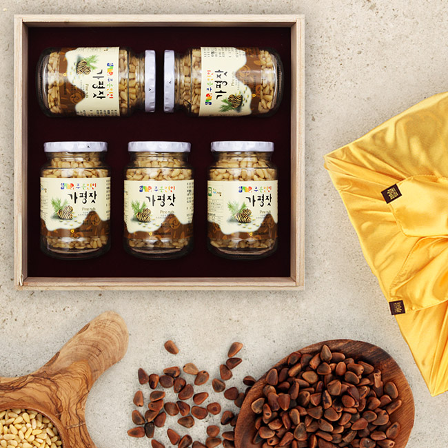 [가평군농협] 유기농 가평잣 오한 선물세트 / 140g x 5개입+보자기포장, 1박스 189,000원