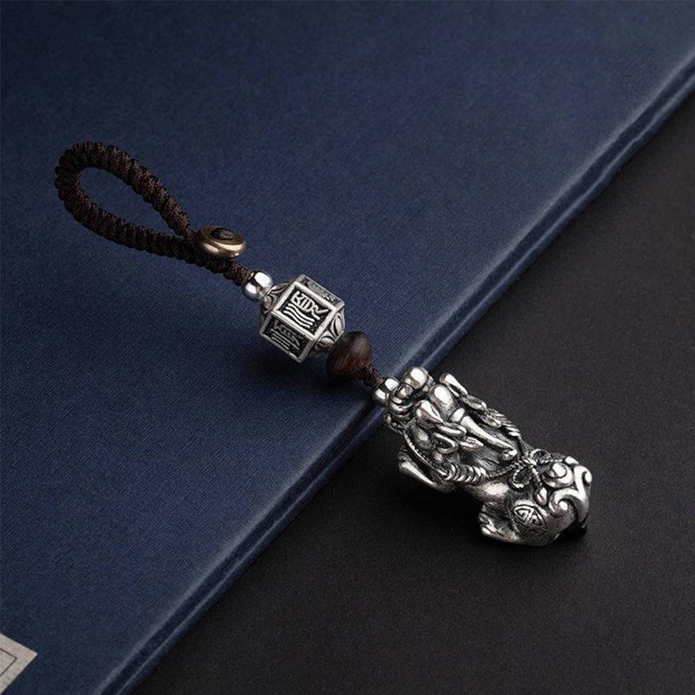 주니지니네 재물운 실버 비휴 열쇠고리 키링, 두꺼운 브라운끈, 1개 9,900원