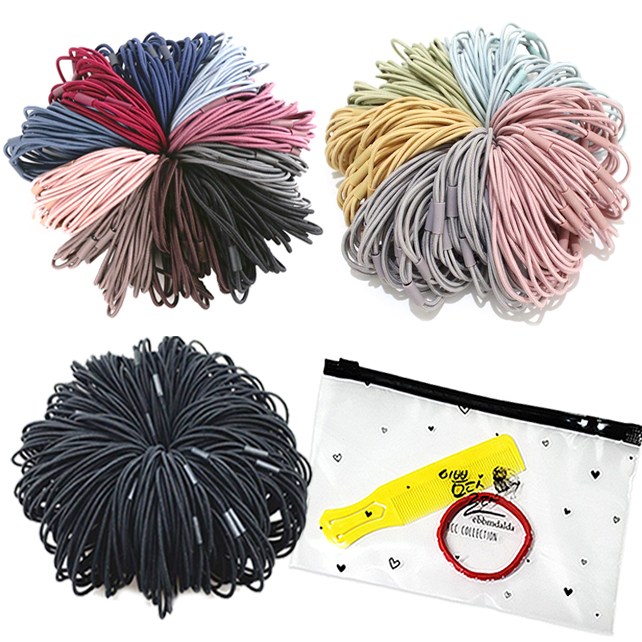 이쁨달다 3줄 머리끈 100p+포켓빗+헤어링+파우치 증정 짱짱한 대용량 고무줄 머리끈 무배 9,800원