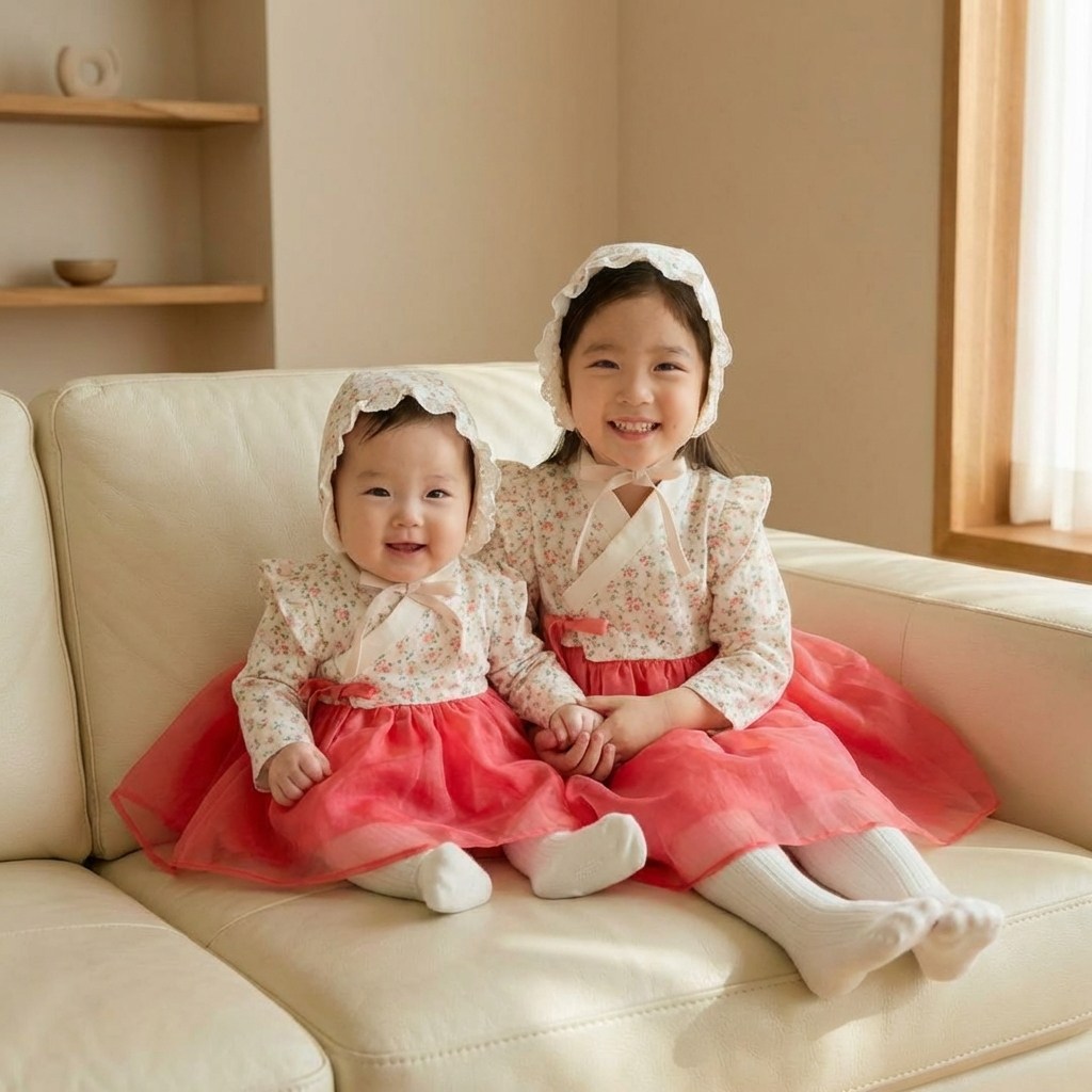 로이앤한나 3개월 6개월 9개월 여아 여자아기 체핑 꽃무늬 구정 설 한복 개량한복 생활한복 45,100원