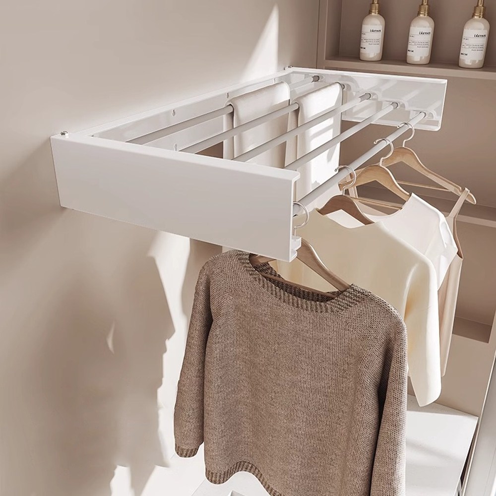 이지유 접이식 벽부착 슬림 빨래건조대 공중부양 대형 스텐 폴딩 행거 욕실 베란다 수건 원룸, 화이트 29,900원