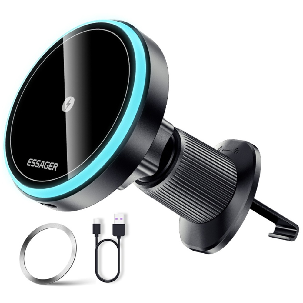 Essager 마그네틱 차량용 충전기 LED 라이트 맥세이프 15w 고속 무선충전+송풍구형 거치대 16,470원