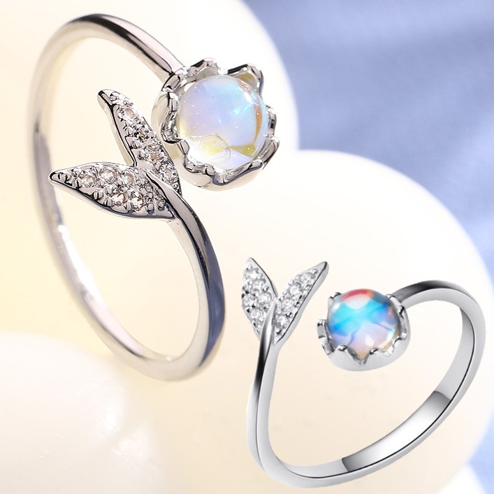 JONNEIC 조네익 고래꼬리 행운 반지 문스톤 S925 실버 도금 반지 물고기 돌고래 10,900원