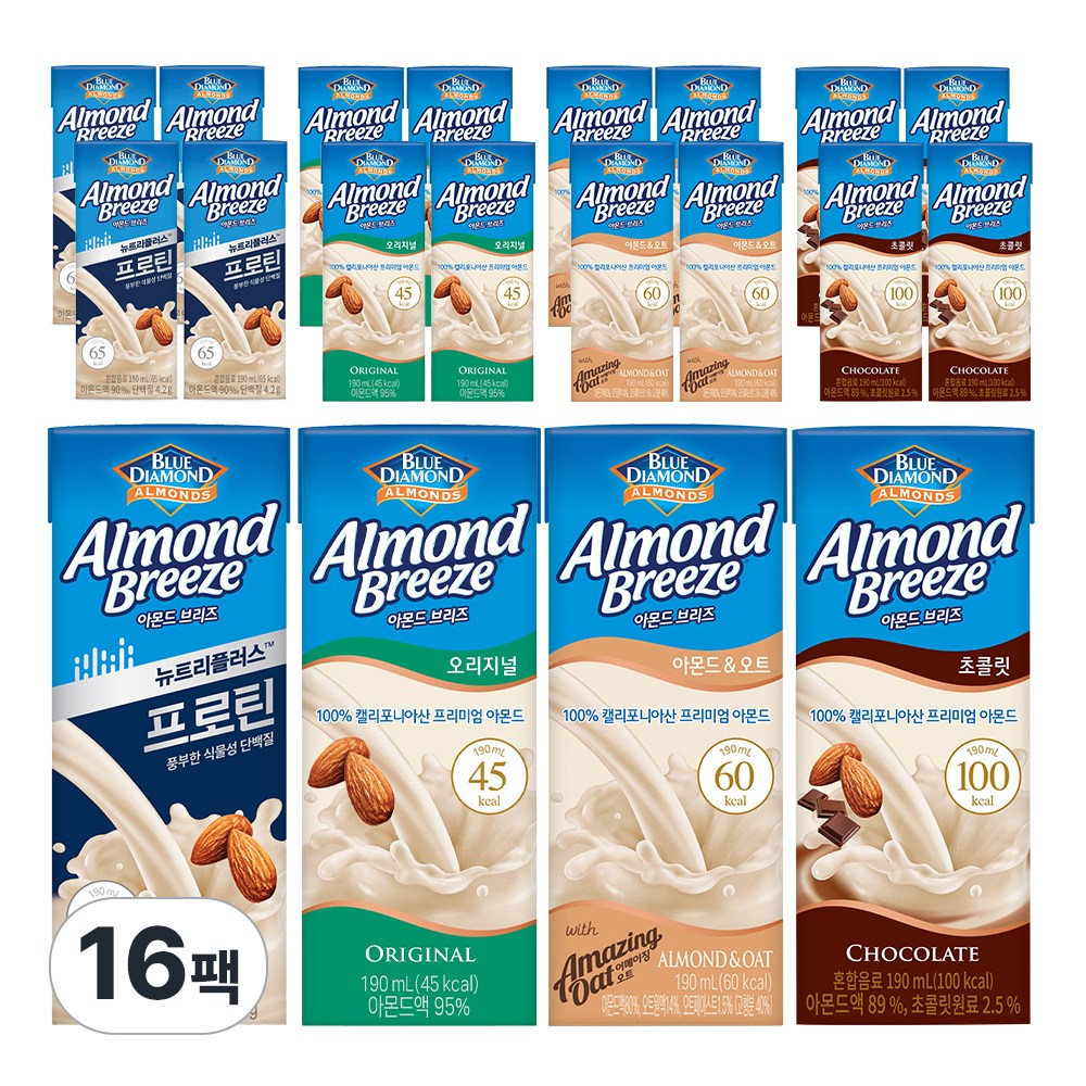 매일유업 아몬드브리즈 16팩 (프로틴+오리지널+오트+초코) 각4종 15,700원