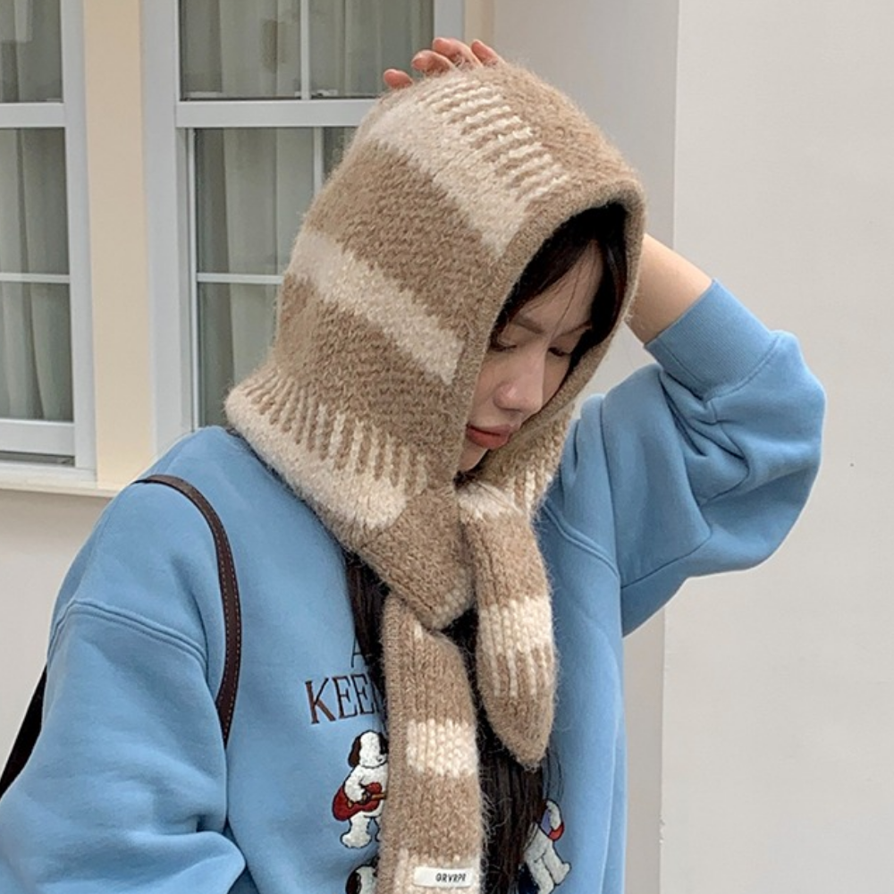 HALOPICK 따뜻한 배색 스트라이프 투웨이 후드 넥워머 22,500원