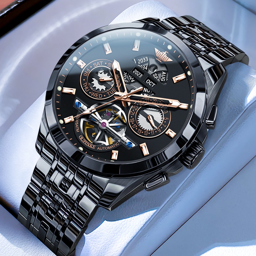 OUPINKE 남성 시계 정품 자동 기계식 오토매틱 럭셔리 명품 워터프루프 야광 일력 메탈 다기능 350,000원