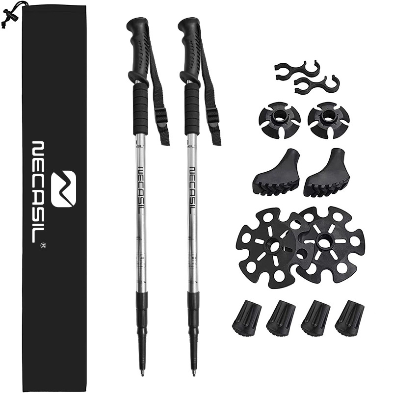 3단 초경량 등산 스틱(2개) + 스틱 커버, 알루미늄 합금 소재, 강력한 지지력, 남녀 공용, 다양한 환경에 맞춰 교체 가능한 부품 제공, 1세트, 은색 20,900원