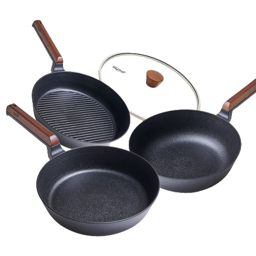 마이셰프 인덕션 헤이즐 프라이팬 세트 3종, 블랙 + 우드, 프라이팬 28cm + 궁중팬 28cm + 그릴팬 26cm + 유리뚜껑 28cm, 1개 104,900원