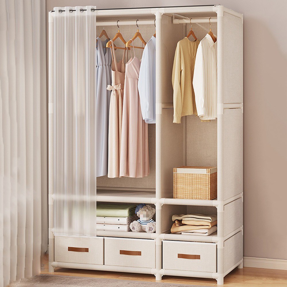 Zuge 조립식 커튼 스텐드 행거 무볼트 튼튼한 수납 옷장, 화이트 44,690원