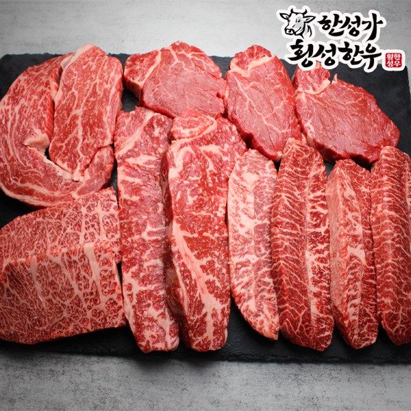 [한성가횡성한우]횡성한우 1+등급 모듬구이 3호 1.2kg(등심 400g,채끝 400g,특수부위 400g), 1개 239,000원