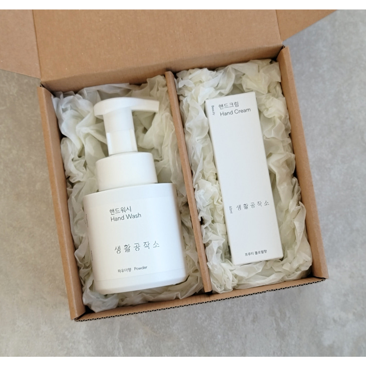[스티커 제작 완포장] [생활공작소 핸드워시 + 핸드크림] 개인 단체 기관 행사 선물 답례품, 1개 7,300원