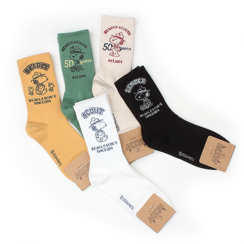 국내제작 스누피 비글 스카우트 긴목 크루삭스 양말 18,900원