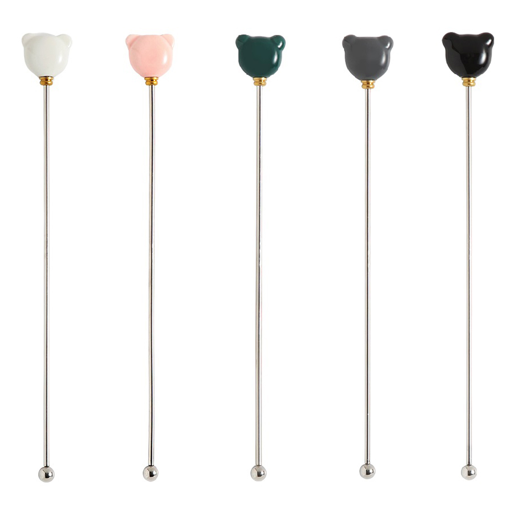 모다키친 세라믹그립 곰돌이 머들러 5종 세트, 화이트 + 핑크 + 그린 + 그레이 + 블랙, 1세트 8,900원