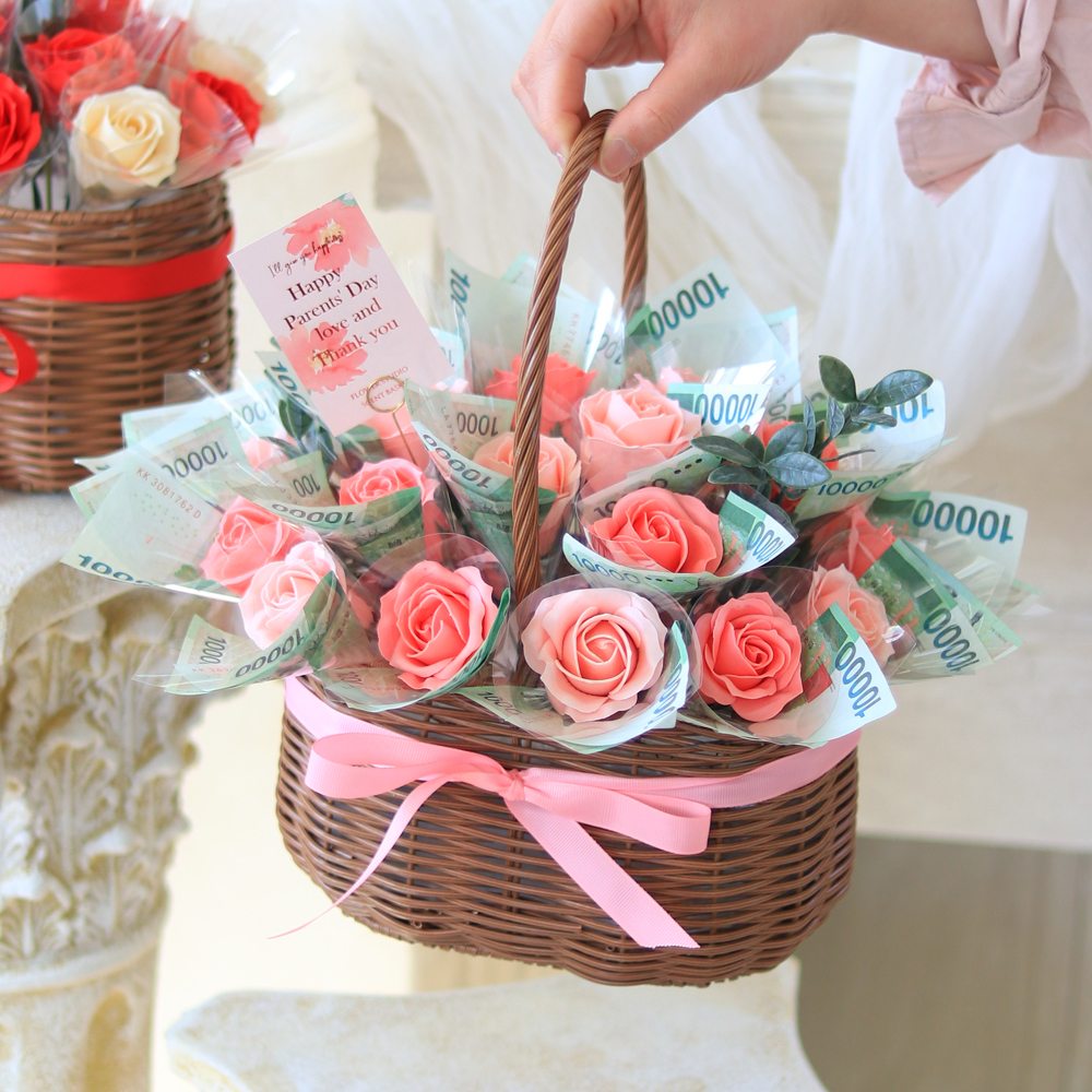 센트바스켓 조화 땡큐 로즈 비누꽃 용돈 꽃바구니, 핑크, 1개 29,900원