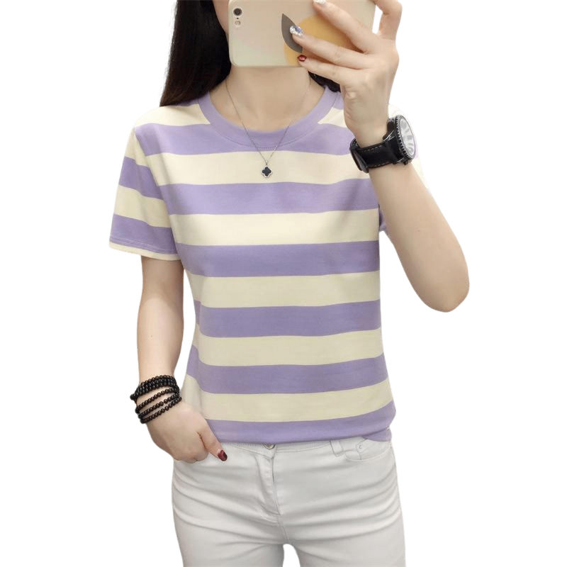 희미몰 여성용 얇은 여성 기본핏 반팔티 스트라이프 빅사이즈 티셔츠 18,900원