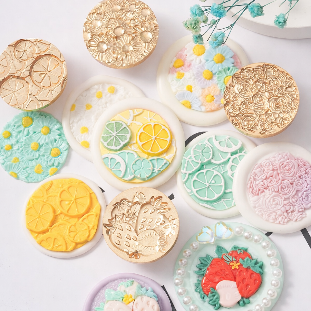 실링왁스 스탬프 헤드 왁스씰 도장 DIY 편지봉인 씰링스탬프 딸기 레몬 장미 데이지, 1세트, 딸기 레몬 장미 데이지 4종 6,300원