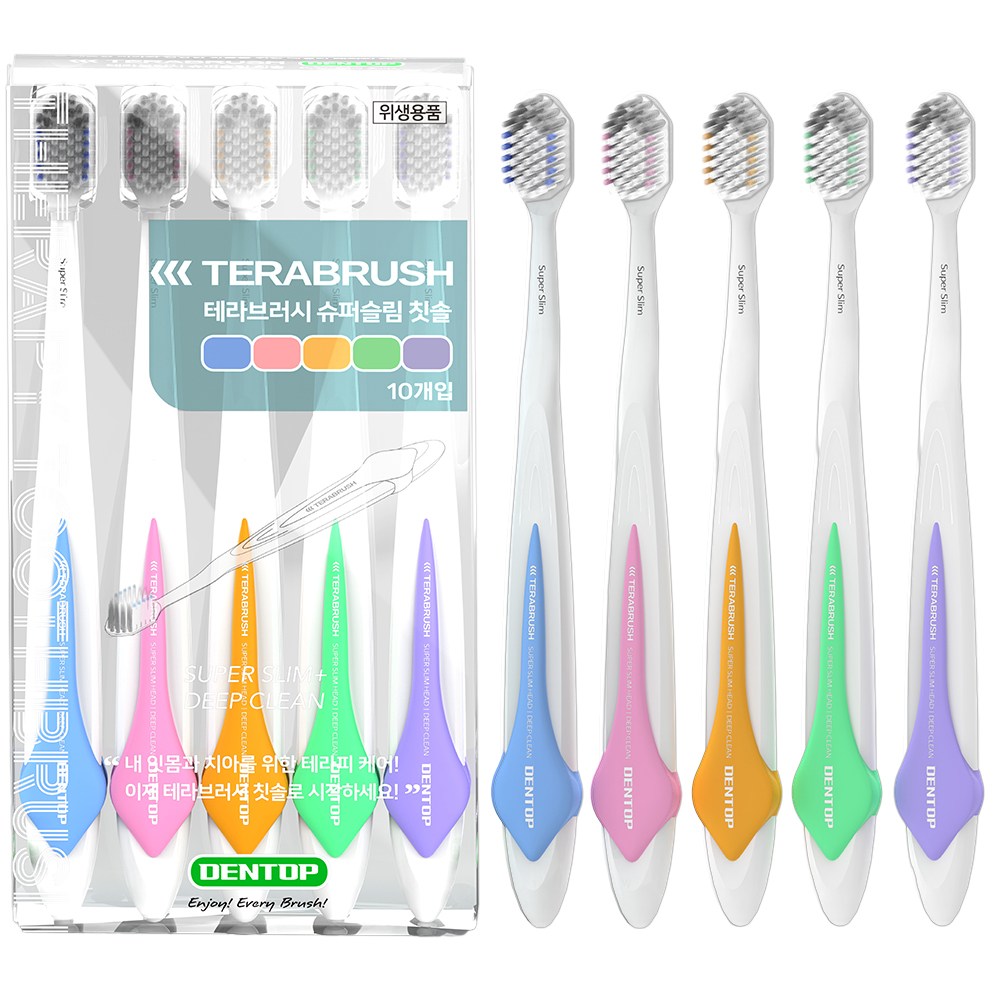 테라브러시 슈퍼슬림 칫솔, 얇은헤드 슬림넥, 미세 탄력모 딥클린 잇몸케어 칫솔, 1세트, 10개입 9,900원