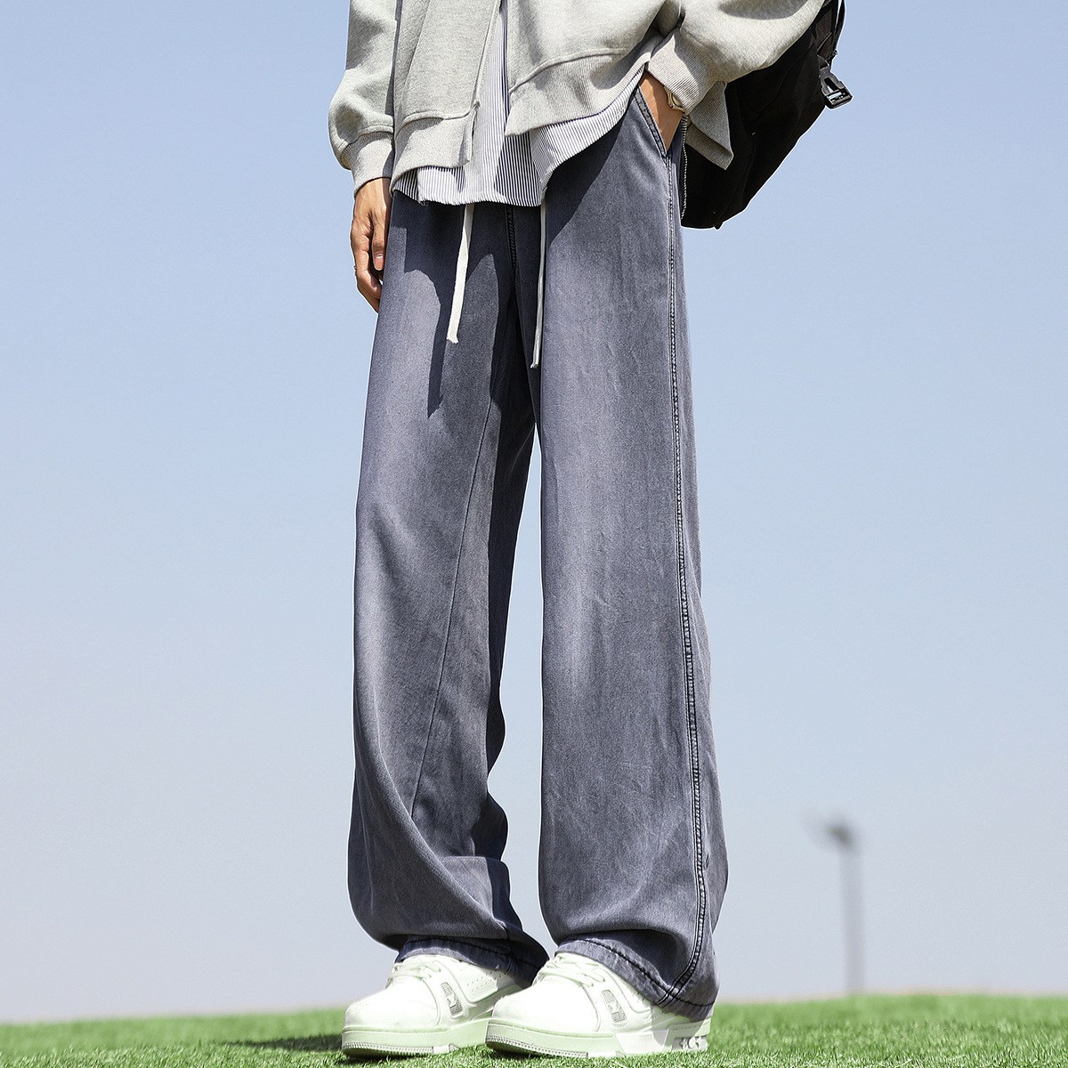 여름 아이스 실크 라이세르 텐셀 청바지 루즈핏 다용도 신축성 있는 허리 스트레이트 청바지 남성 23,750원