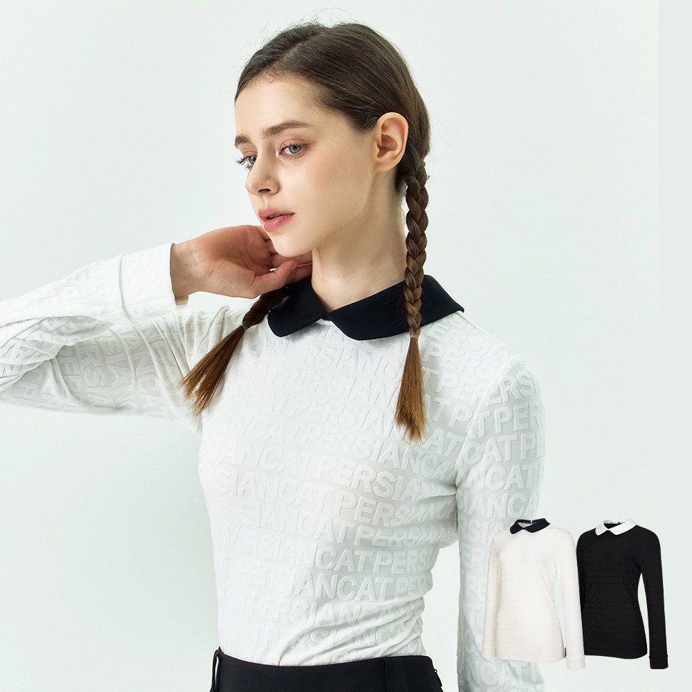 페르시안캣 레터링 자카드 여성 백 집업 긴팔 카라 티셔츠(P52WTS55) 310,000원