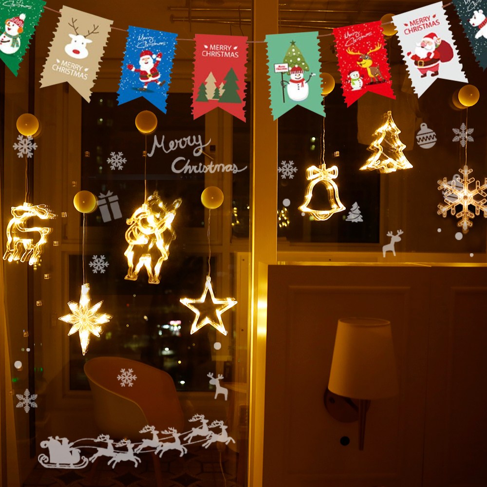 HK.SELL 성탄절 모빌 전구 특별 패키지 (북극성, 트리,루돌프,징글벨,눈송이,산타, 별,+가랜드 , 유리스티커) 23,700원