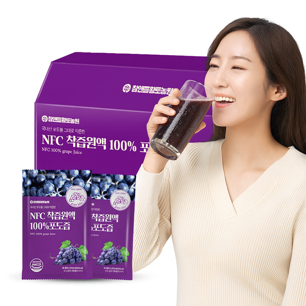 nfc 국내 포도즙 착즙 파우치 포도주스 포도쥬스 착즙 포도 원액 참앤들 포도즙 상주 포도 포도 과육 원액 과채주스 fresh grape juice 18,900원