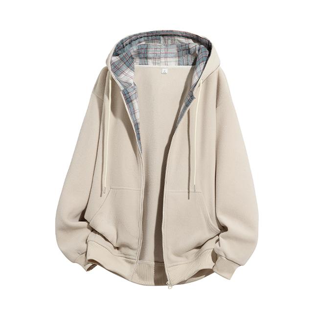 에쥬아 간절기 후드 집업 체크무늬 배색 빈티지 뽀글이 자켓 36,880원