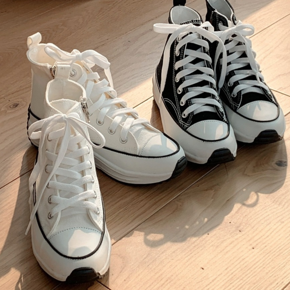 로버 국내제작 6cm 여자 키높이 캔버스 지퍼 하이탑 별 스니커즈 통굽 쿠션 단화 34,900원