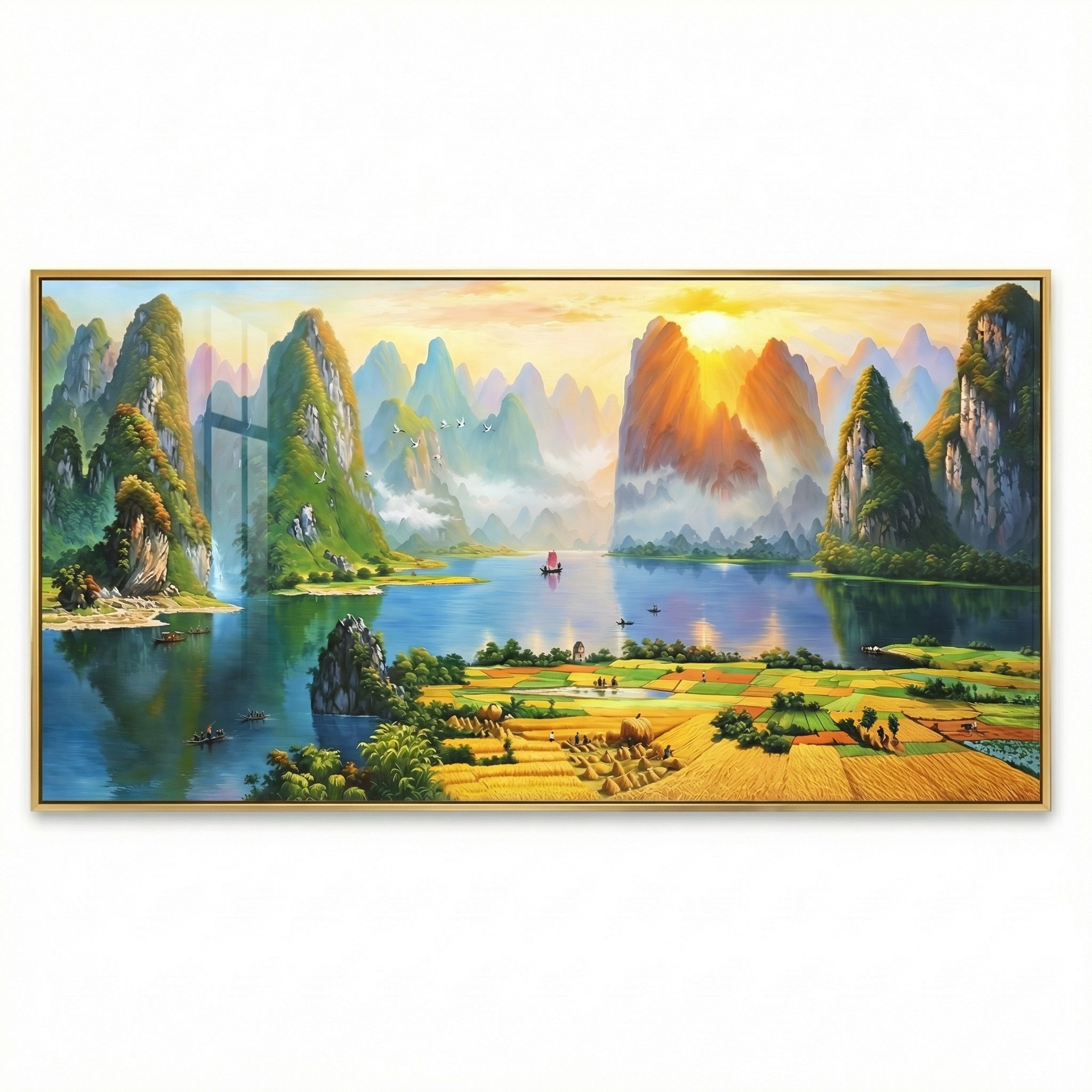 대형/모금 풍수, 일조 금산 산수화 풍요 논 풍경화 장식화 - 사무실 거실 꾸미기, 고급 개업 집들이 고급 선물 46,000원