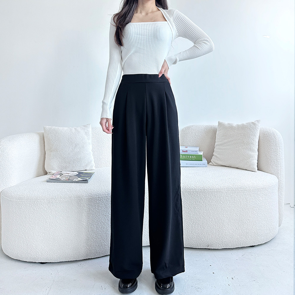 잘빠진 여성용 롱/숏 2단기장 이즈 핀턱 밴딩 와이드 스판슬랙스 14,900원