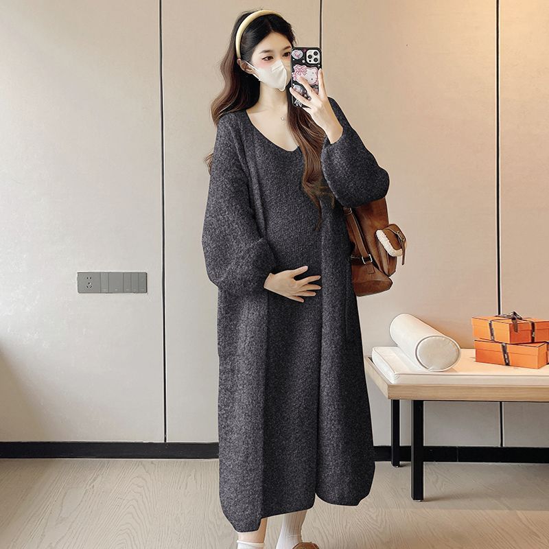 봄 가을 임산부 세트 캐주얼 임부복 루즈핏 긴팔 가디건 + 니트 나시 롱 원피스 투피스 세트 기질 임부옷 WXY 35,570원