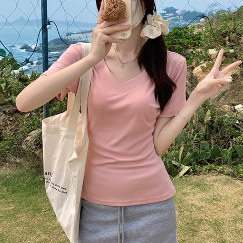 스타일아유 브이넥 반팔티 여자 무지 베이직 캐주얼 레이어드 편안한 티셔츠 TS2551 15,290원