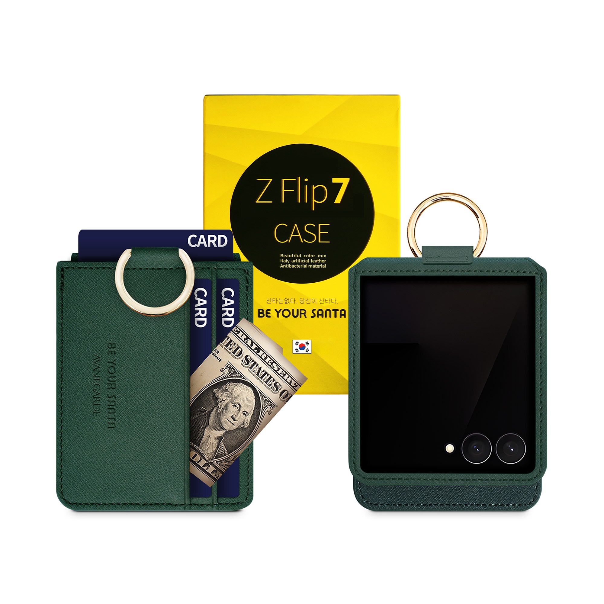 비유어산타 갤럭시 Z플립7 케이스 링 지갑 국산 인조가죽 힌지보호 아방가르드 2종 (카드포켓 1개, 카드포켓 3개) 41,200원