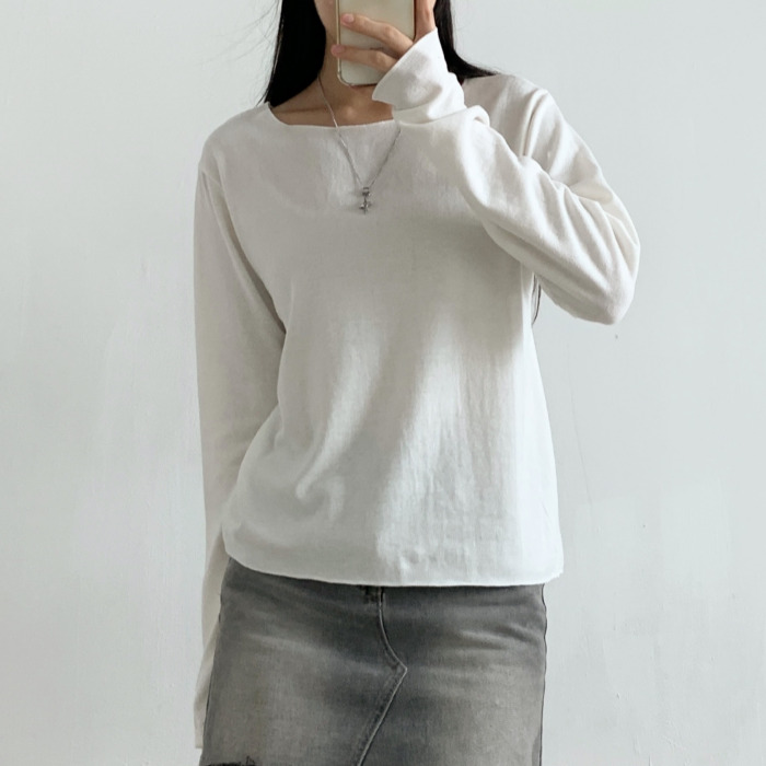 라라온 여성용 보트넥 심플 면 혼방 니트 티셔츠 25TSP3461 21,900원